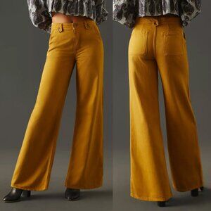 Anthropologie Pilcro Low-Rise Column Wide Leg Pants Size 30 Muted Mustard $138